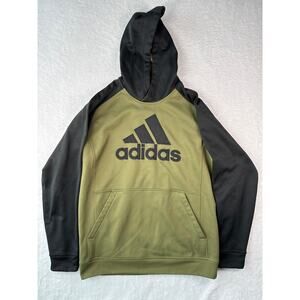 Adidas Climawarm Mens Hoodie Size Large Green Black Kangaroo Pocket Athletic